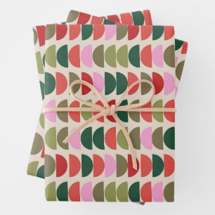 Mid Century Modern Christmas Geometric Red Green Wrapping Paper Sheet