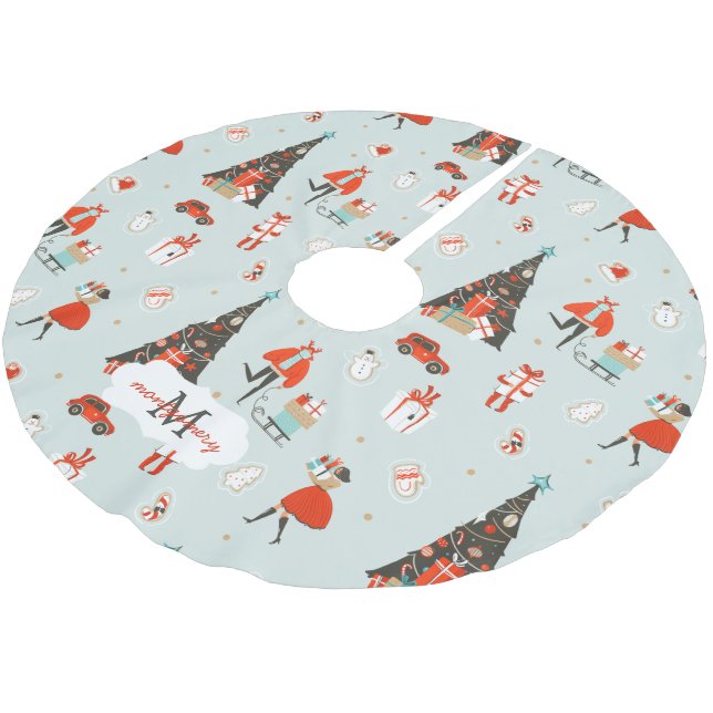 Mid-Century Modern | Christmas Holiday Monogram Brushed Polyester Tree Skirt (Angled)