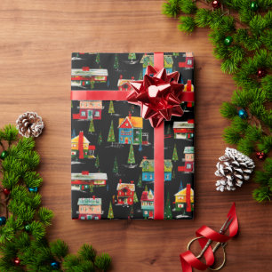 Mid Century Modern Christmas Houses Wrapping Paper