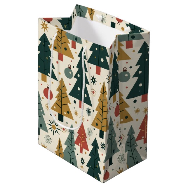 Mid-Century Modern Christmas Medium Gift Bag (Front Angled)