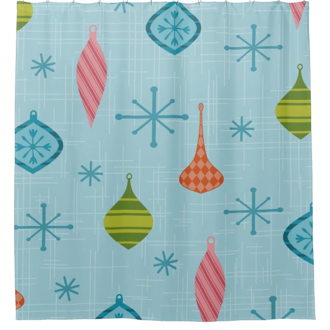 Mid Century Modern Christmas Ornaments Shower Curtain (Front)
