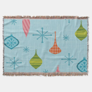 Mid Century Modern Christmas Ornaments Throw Blanket