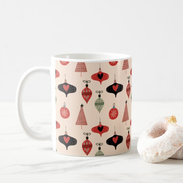 Mid Century Modern Christmas Pattern  Coffee Mug (With Donut)