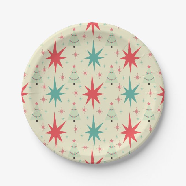 Mid Century Modern Christmas Pattern Paper Plate (Front)