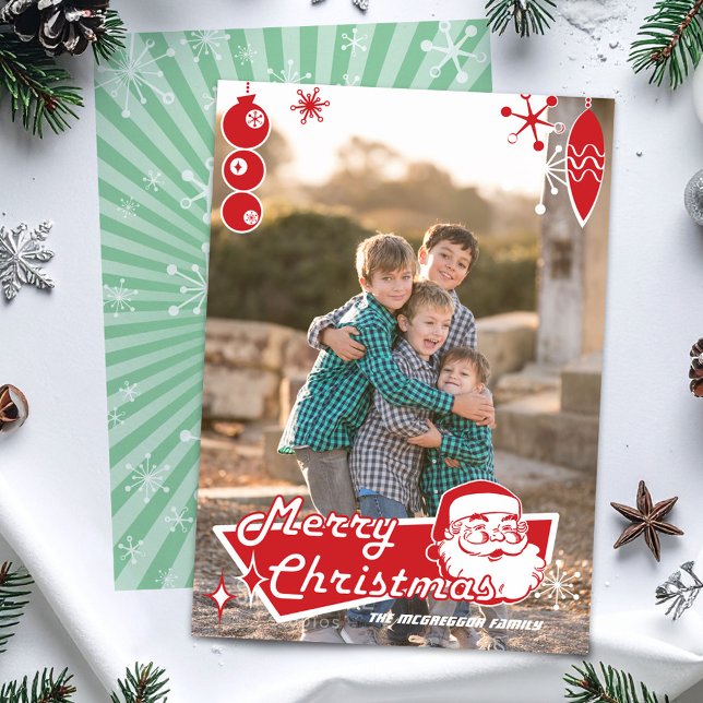 Mid-Century Modern Christmas Photo Card (Mid-century Santa "Merry Christmas" flat photocard)