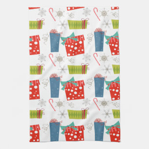 Mid Century Modern Christmas Present & Candy Cane Tea Towel