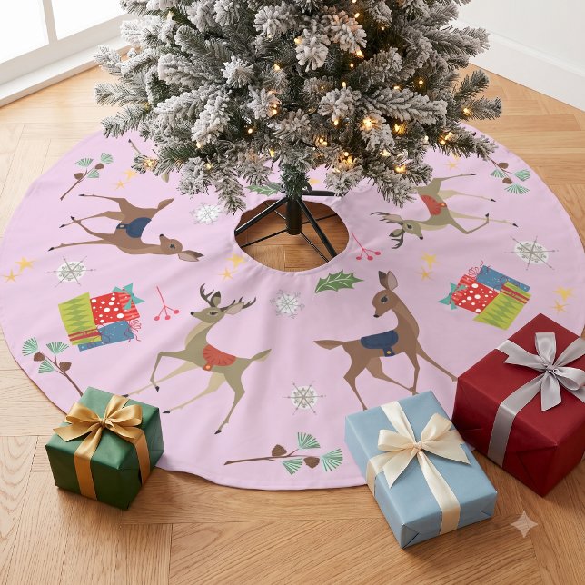 Mid Century Modern | Christmas Present Retro Pink Brushed Polyester Tree Skirt (Creator Uploaded)
