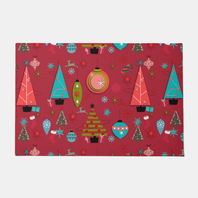 Mid-Century Modern Christmas Red Doormat (Front)
