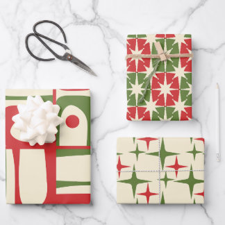 Mid-Century Modern Christmas Retro Patterns Wrapping Paper Sheet