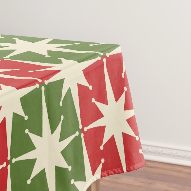 Mid Century Modern Christmas Retro Starbursts Tablecloth (In Situ)