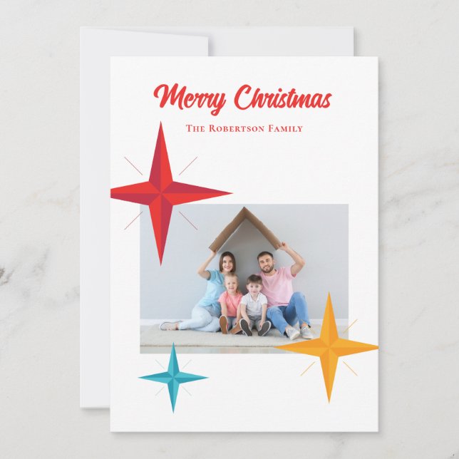 Mid-Century Modern Christmas, Retro Stars Holiday Card (Front)