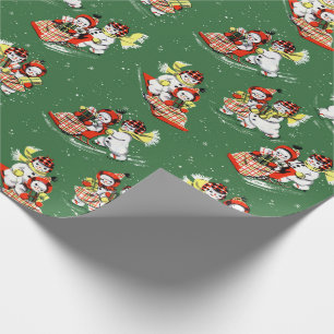 Mid-Century Modern Christmas Snowman Snow Woman Wrapping Paper