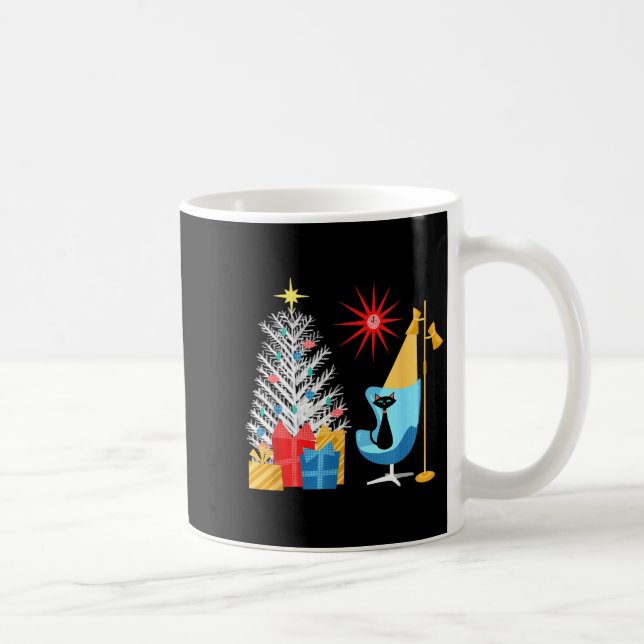 Mid-century Modern Christmas Tree And Cat In Retro Coffee Mug (Right)