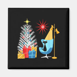 Mid-century Modern Christmas Tree And Cat In Retro Magnet