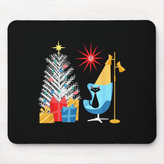 Mid-century Modern Christmas Tree And Cat In Retro Mouse Mat (Front)
