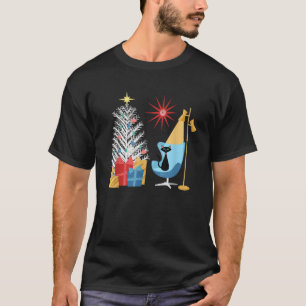 Mid Century Modern Christmas Tree and Cat in Retro T-Shirt