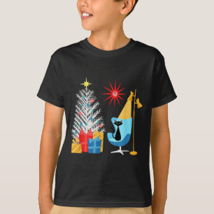 Mid-century Modern Christmas Tree And Cat In Retro T-Shirt