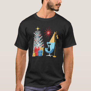 Mid-Century Modern Christmas Tree and Cat in Retro T-Shirt