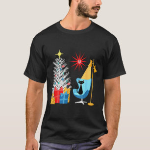 Mid-century Modern Christmas Tree And Cat In Retro T-Shirt