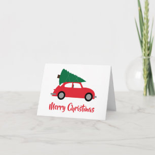 Mid Century Modern Christmas Tree & Red Car Card