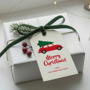 Mid Century Modern Christmas Tree & Red Car Gift Tags