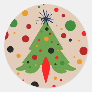 Mid Century Modern Christmas Tree Retro Rocket Classic Round Sticker