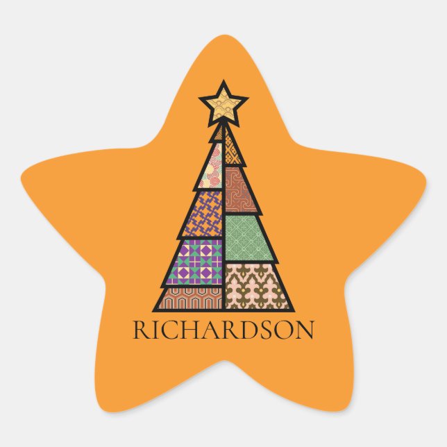 Mid-century Modern Christmas Tree with Monogram Star Sticker (Front)