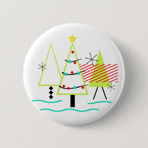 mid century modern christmas trees retro 6 cm round badge