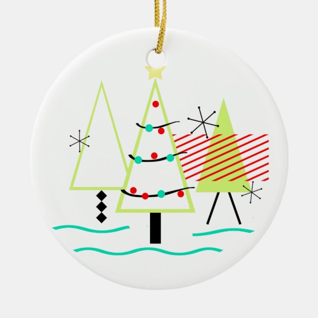 mid century modern christmas trees retro ceramic tree decoration (Front)