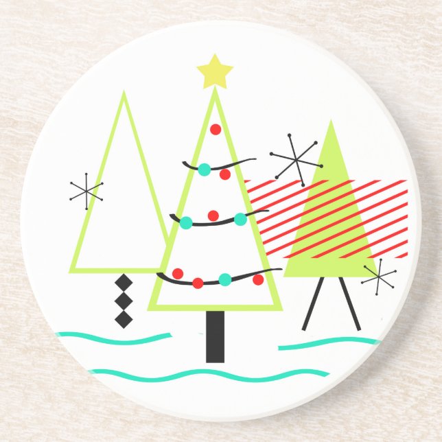 mid century modern christmas trees retro coaster (Front)