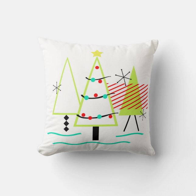mid century modern christmas trees retro cushion (Front)