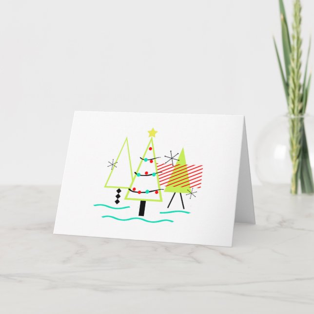 mid century modern christmas trees retro holiday card (Front)