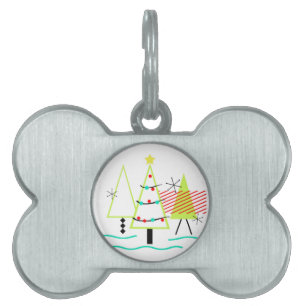 mid century modern christmas trees retro pet name tag