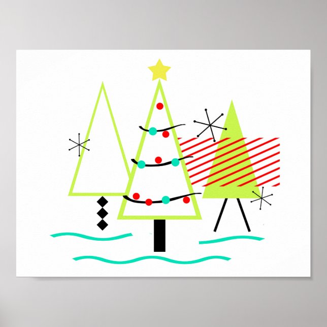 mid century modern christmas trees retro poster (Front)