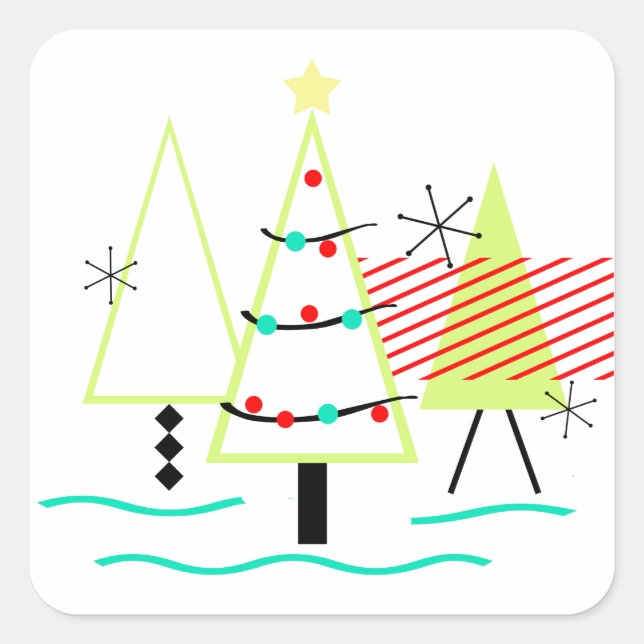 mid century modern christmas trees retro square sticker (Front)