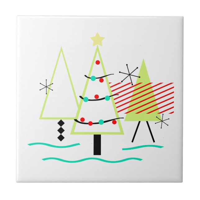 mid century modern christmas trees retro tile (Front)