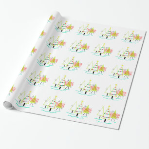mid century modern christmas trees retro wrapping paper