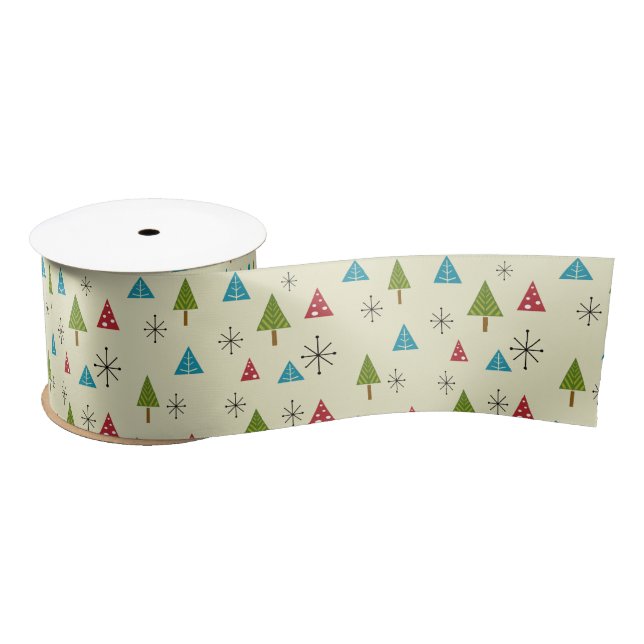Mid Century Modern Christmas Trees Satin Ribbon (Spool)
