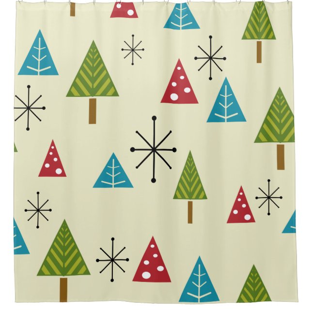 Mid Century Modern Christmas Trees Shower Curtain (Front)