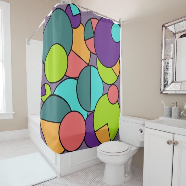 Mid-Century Modern Circle Collage  Shower Curtain (In Situ)