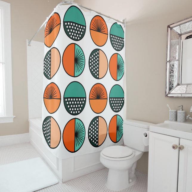 Mid-Century Modern Circle Halves Shower Curtain (In Situ)