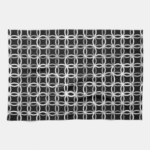 Mid-Century Modern circles, black, white and grey Tea Towel