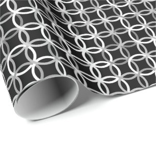 Mid-Century Modern circles, black, white and grey Wrapping Paper