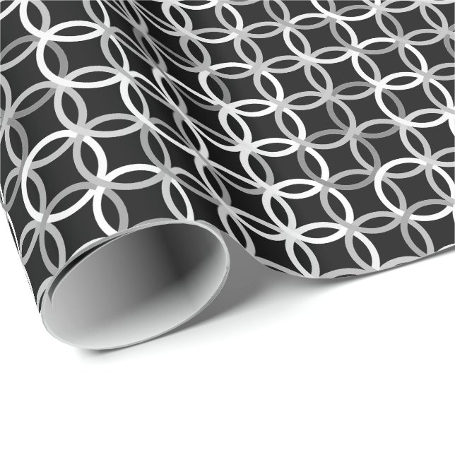 Mid-Century Modern circles, black, white and grey Wrapping Paper (Roll Corner)