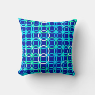 Mid-Century Modern circles, cobalt & peacock Cushion