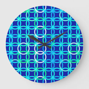 Mid-Century Modern circles, cobalt & peacock Large Clock