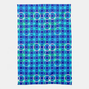 Mid-Century Modern circles, cobalt & peacock Tea Towel
