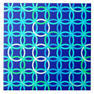 Mid-Century Modern circles, cobalt & peacock Tile