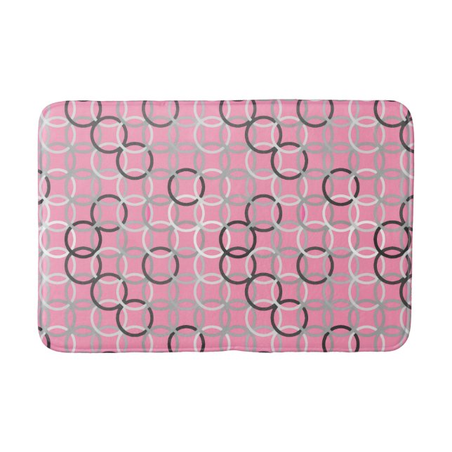 Mid-Century Modern circles, coral pink and grey Bath Mat (Front)