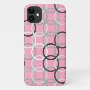 Mid-Century Modern circles, coral pink and grey iPhone 11 Case